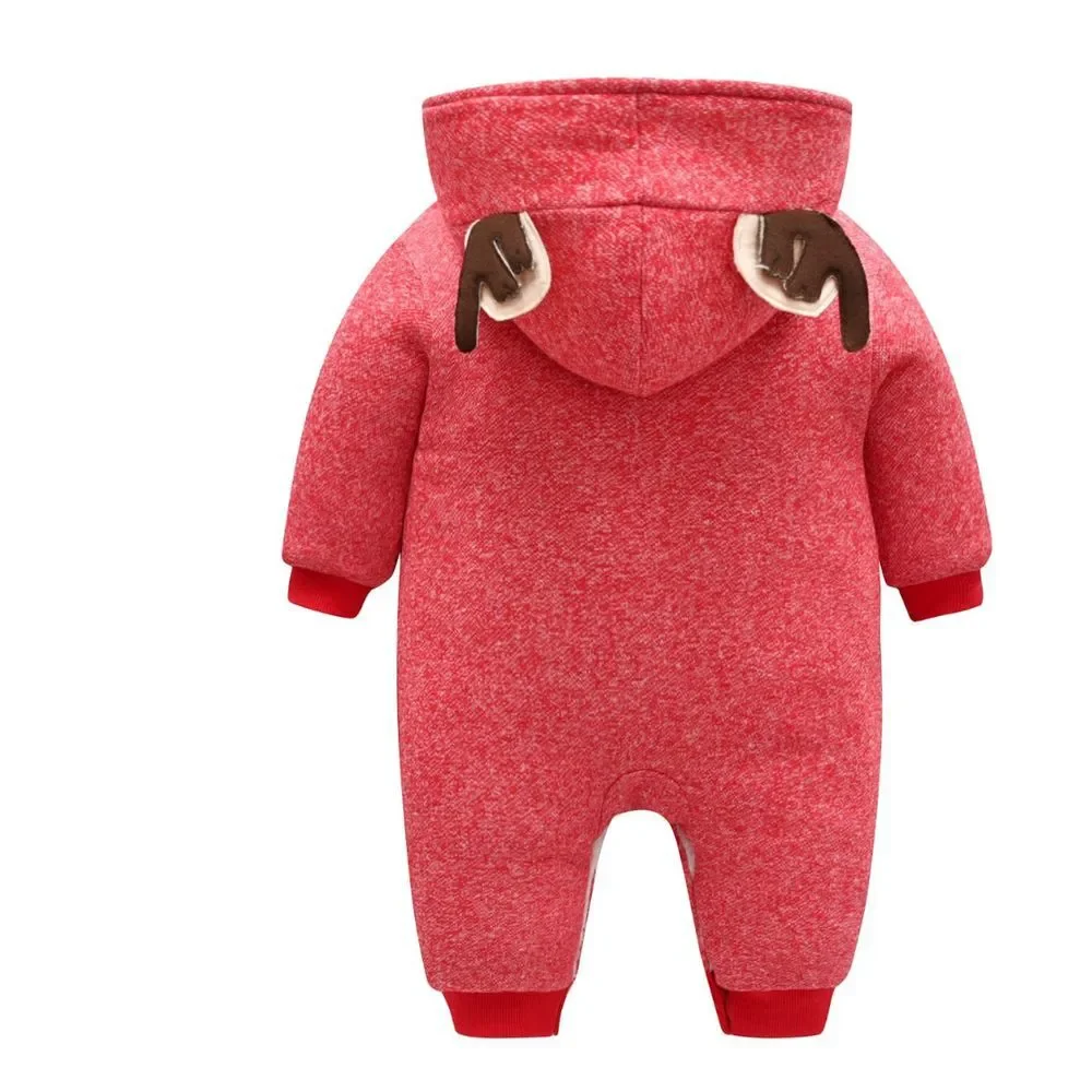 Warm jumpsuit for baby with deer hood snap bottom one piece 3-6‎ months
